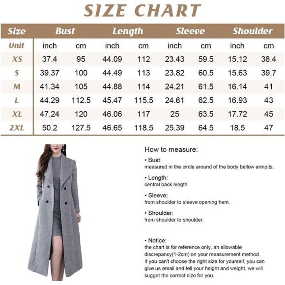Women's Chic Shawl Collar Work Double Breasted Maxi Long Wool Pea Coat - Picture 2 of 2